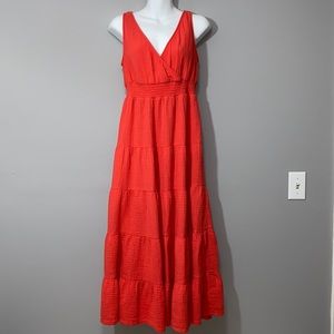 Universal Thread Tiered Maxi Dress Sleeveless Pockets V-neck Lined A-line